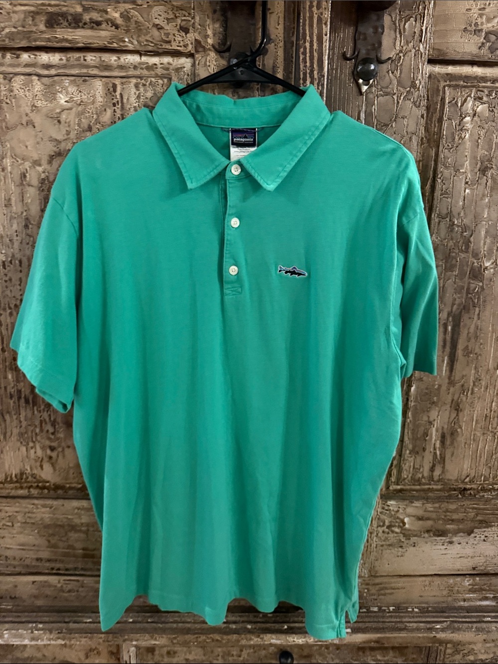 Patagonia Men’s Teal Polo with Embroidered Fish